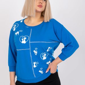 Großhandel Dunkelblaue Plus -Size-Bluse mit Margeret-Applikation