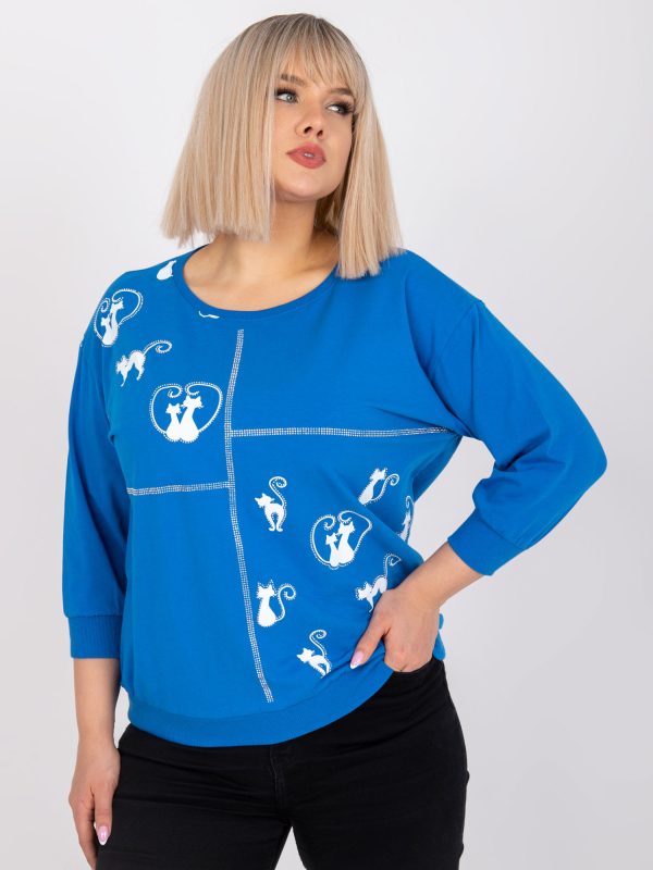 Großhandel Dunkelblaue Plus -Size-Bluse mit Margeret-Applikation