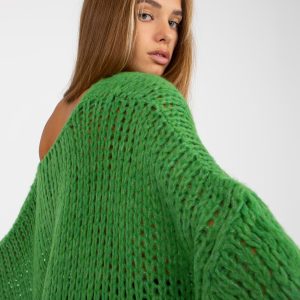 Großhandel Grüner Oversize Pullover mit V-Ausschnitt OCH BELLA