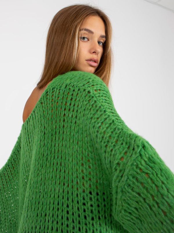 Großhandel Grüner Oversize Pullover mit V-Ausschnitt OCH BELLA