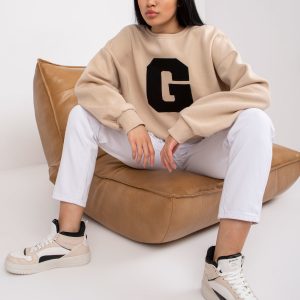 Großhandel Kapuzenloses Sweatshirt Severine aus Baumwolle, beige