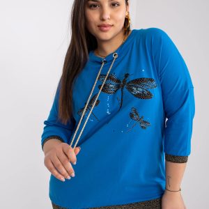 Großhandel Dunkelblaue Damen Plus Size Bluse mit Lorraine Applikation