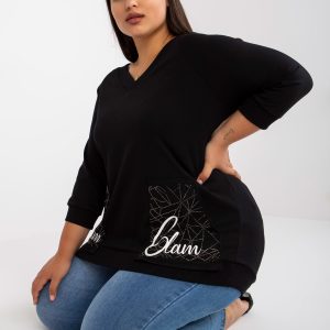 Großhandel Schwarze Plus -Size-Baumwollbluse mit Taschen