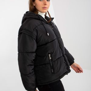 Großhandel Schwarze gesteppte Winterjacke 2in1 mit Kapuze