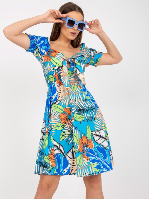 Großhandel Blaues spanisches Kleid in Mustern mit Einband