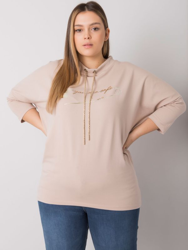 Großhandel Hellbeige Plus Size Bluse mit Schriftzug