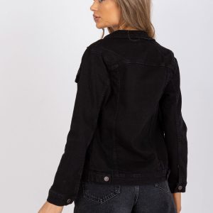 Großhandel Schwarze Jeansjacke mit Knopfverschluss RUE PARIS