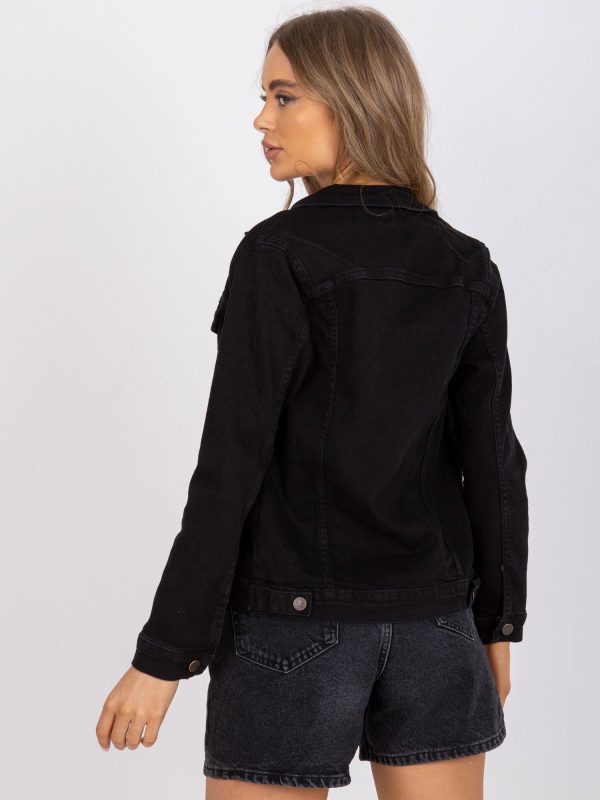 Großhandel Schwarze Jeansjacke mit Knopfverschluss RUE PARIS