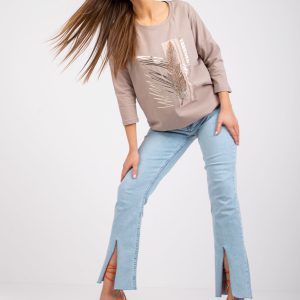 Großhandel Dunkelbeige Bluse mit Sara-Applikation