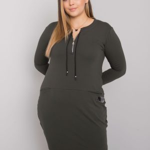 Großhandel Khakifarbenes Kleid plus size mit Taschen Alessia