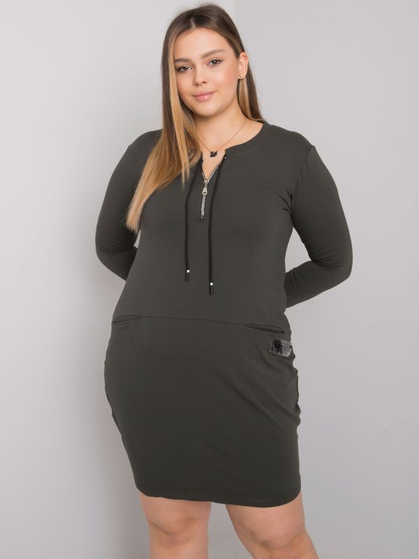 Großhandel Khakifarbenes Kleid plus size mit Taschen Alessia