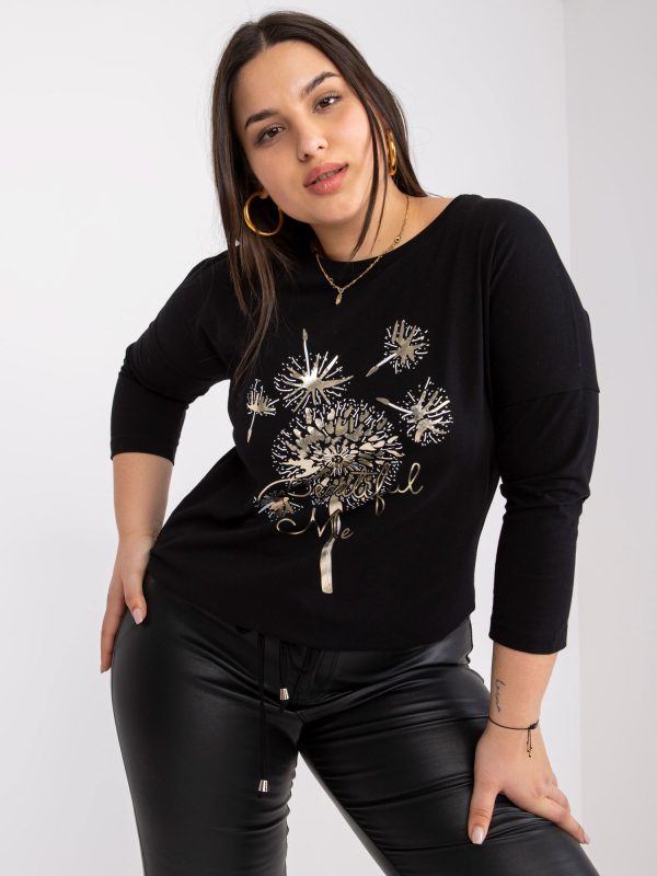 Großhandel Schwarze Plus Size Bluse mit Aufdruck Agathe