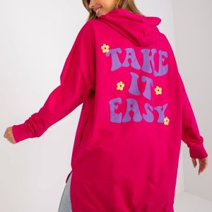 Großhandel Fuchsia-lila langes Sweatshirt mit Taschen