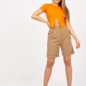 Großhandel Dunkelbeige elegante Shorts mit hoher Taille