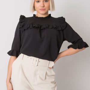 Großhandel Schwarze Bluse mit Rüschen Limassol RUE PARIS