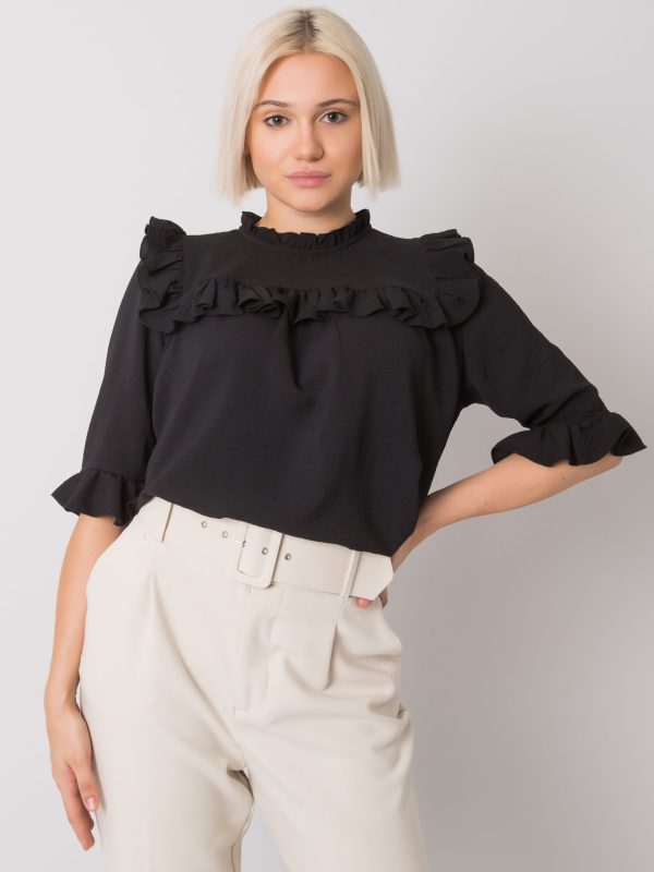 Großhandel Schwarze Bluse mit Rüschen Limassol RUE PARIS