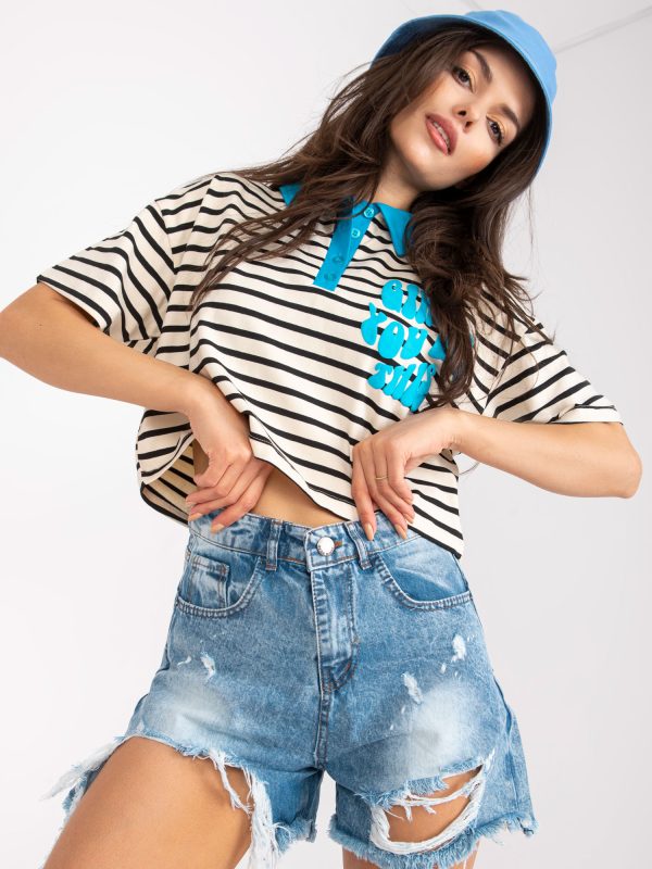 Großhandel Blaue Jeansshorts mit hoher Taille für Damen RUE PARIS