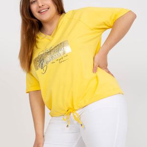 Großhandel Gelbe lässige Plus Size Bluse mit V-Ausschnitt