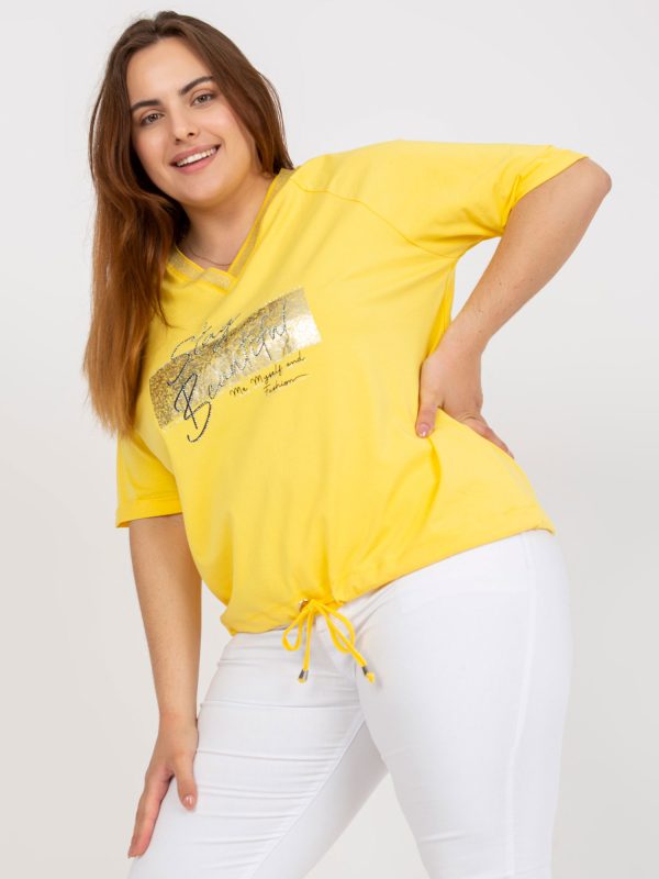 Großhandel Gelbe lässige Plus Size Bluse mit V-Ausschnitt