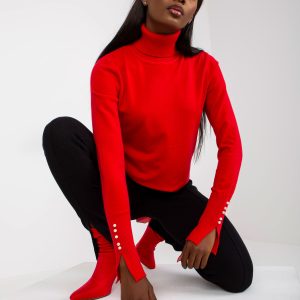 Großhandel Roter Damen Slim Fit Rollkragenpullover