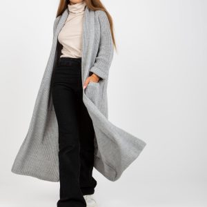 Großhandel Grauer Maxi-Cardigan mit Taschen OCH BELLA