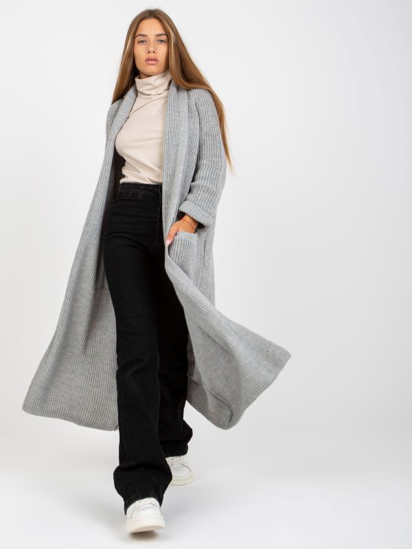 Großhandel Grauer Maxi-Cardigan mit Taschen OCH BELLA