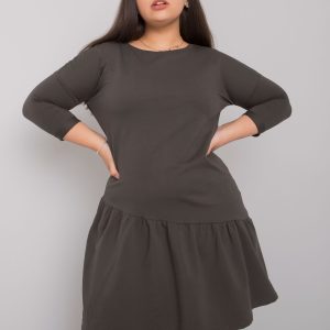 Großhandel Dunkles Khaki Plus Size Rüschenkleid Linda