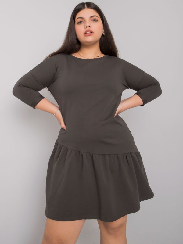 Großhandel Dunkles Khaki Plus Size Rüschenkleid Linda