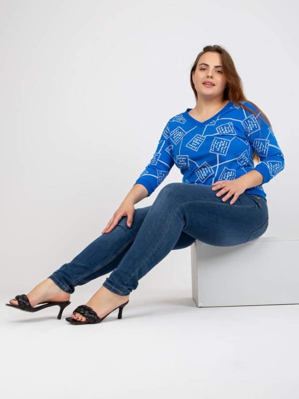 Großhandel Dunkelblaue Plus Size Bluse mit Aufdruck