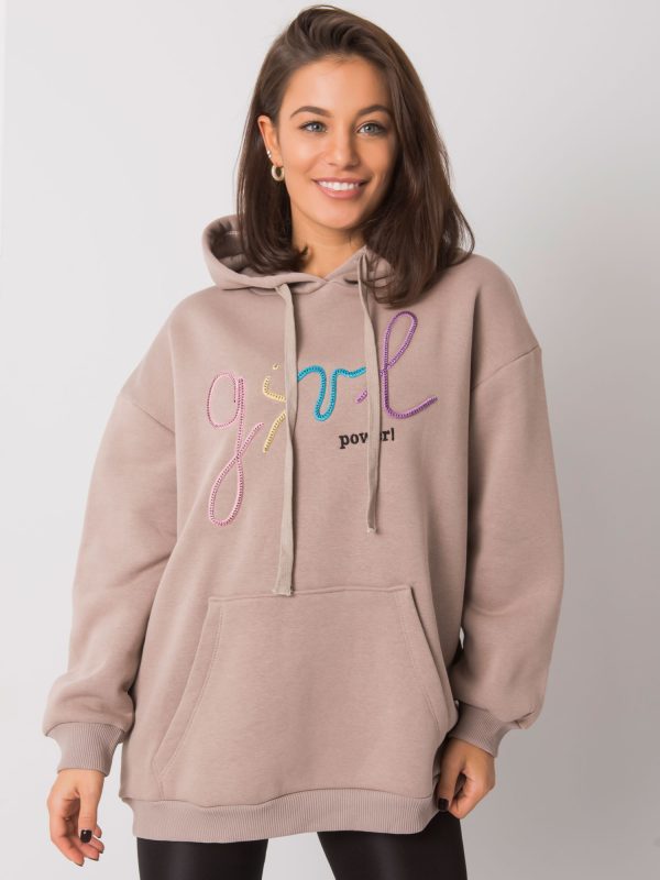 Großhandel Dunkelbeiges Sweatshirt mit Rosario-Inschrift