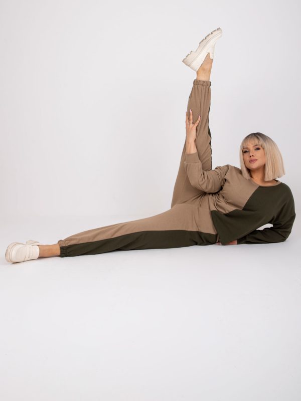 Großhandel Dunkelbeige-Khaki Plus -Size Trainingsanzug-Set ohne Kapuze