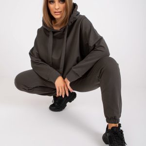 Großhandel Khakifarbenes Basic Joggingset mit hoch taillierter Hose