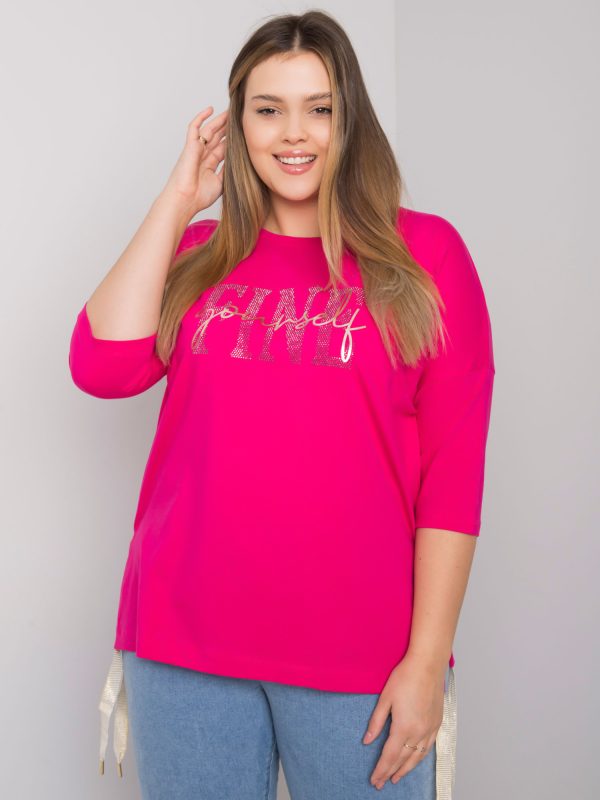 Großhandel Fuchsia Plus Size Bluse mit Elena-Strasssteinen