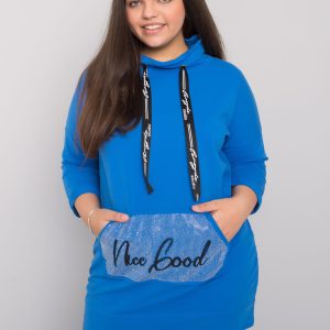 Großhandel Dunkelblaue Plus Size Bluse mit Kristall-Strasssteinen