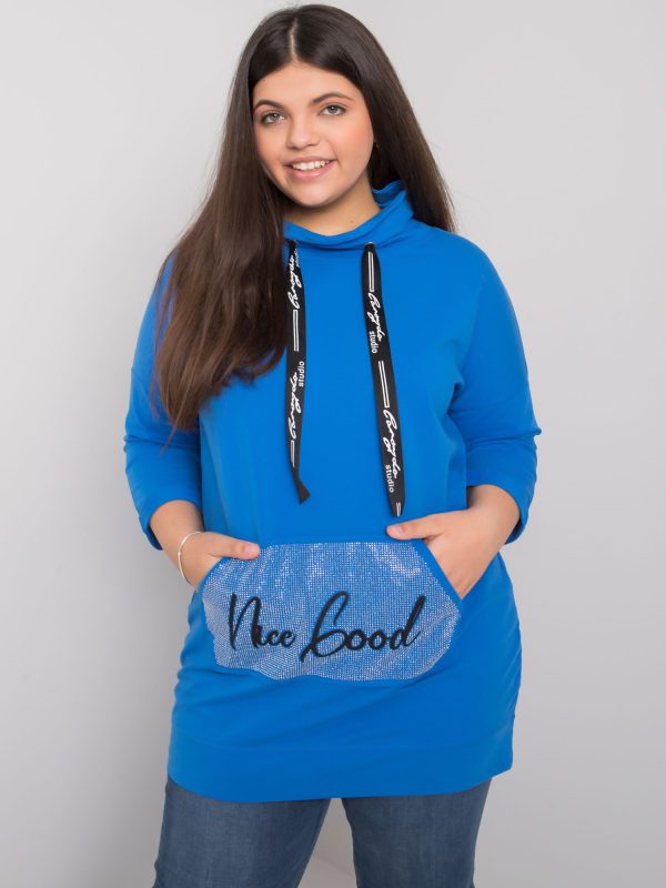 Großhandel Dunkelblaue Plus Size Bluse mit Kristall-Strasssteinen