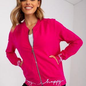 Großhandel Fuchsiafarbenes Damen Bomber-Sweatshirt mit Reißverschluss