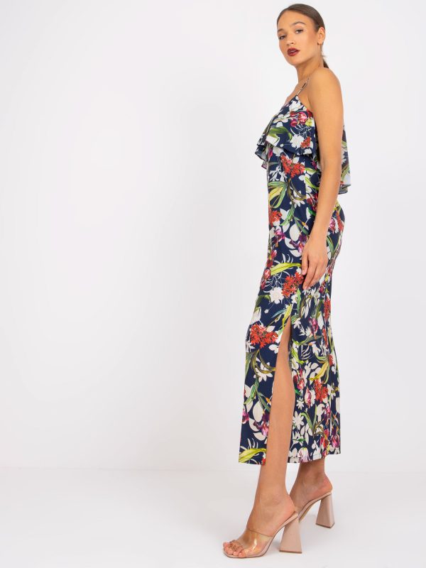 Großhandel Marineblaues Maxikleid mit Blumen Paulina