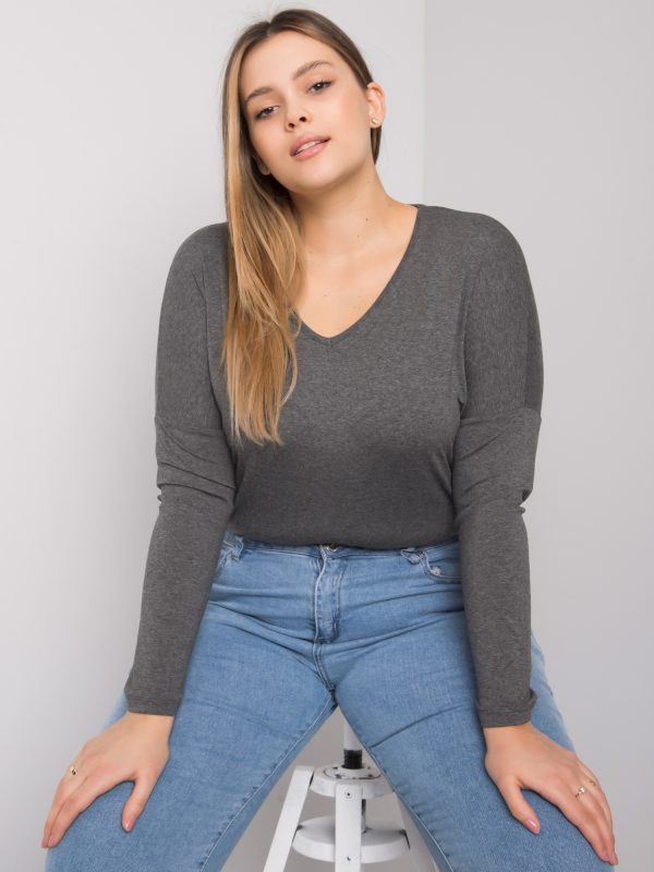 Großhandel Dunkelgraue Melange Einfarbige Bluse Elisa Plus Size