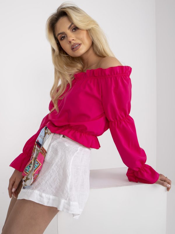 Großhandel Rosafarbene spanische Bluse mit Rüsche RUE PARIS
