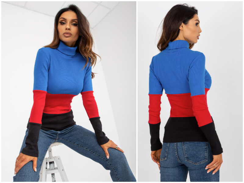 Dreifarbiger Rollpullover für Damen im Großhandel — die modischen Farbkombinationen
