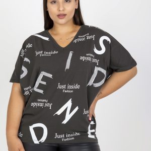 Didmenininkas Chaki Casual Plus Size V-kaklo palaidinė