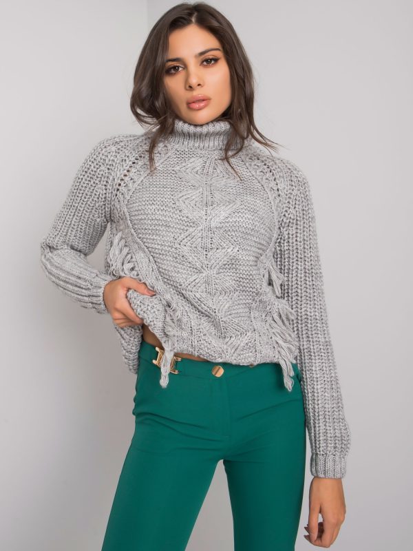 Didmeninė prekyba Winchester RUE PARIS moteriškas pilkas golfo kaklo megztinis