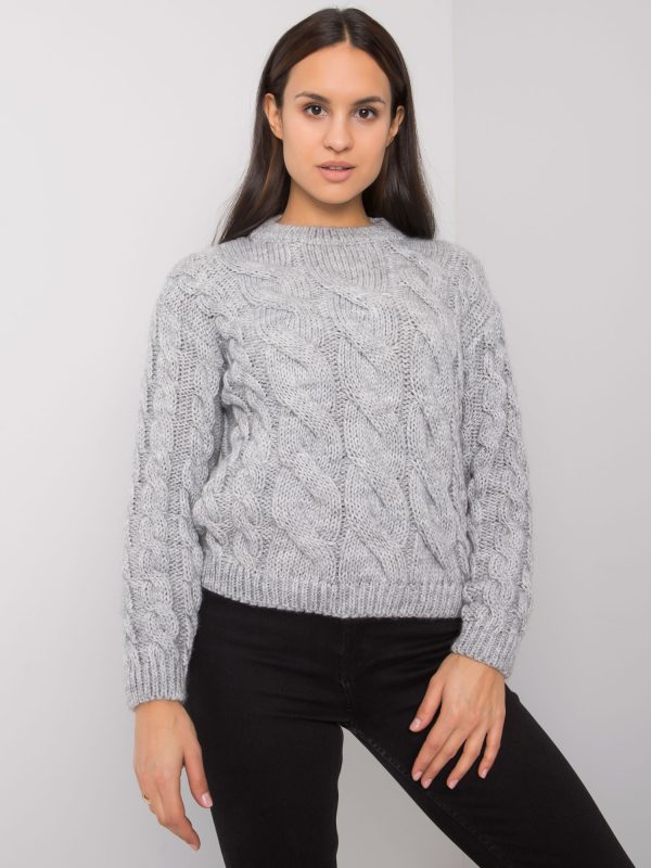 Didmeninė prekyba Pilkas moteriškas megztinis su pynėmis Florianna RUE PARIS