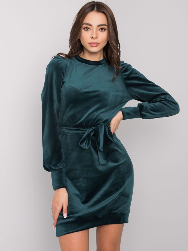 Didmeninė prekyba Tamsiai žalia veliūrinė suknelė su Amaliee diržu