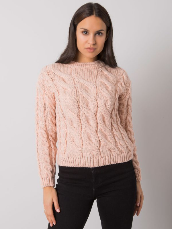 Didmeninė prekyba Šviesiai rožinis moteriškas megztinis su pynėmis Florianna RUE PARIS