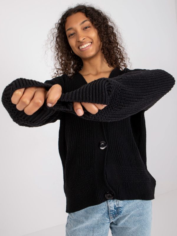 Didmeninė prekyba Juodas moteriškas megztinis su didelėmis sagomis RUE PARIS