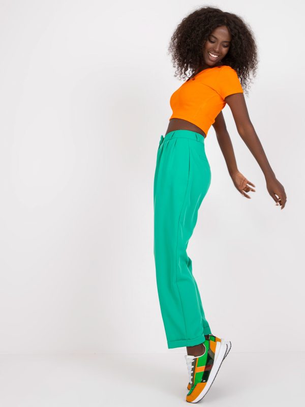 Didmeninė prekyba Moteriškos žalios spalvos audinio kelnės su kišenėmis RUE PARIS