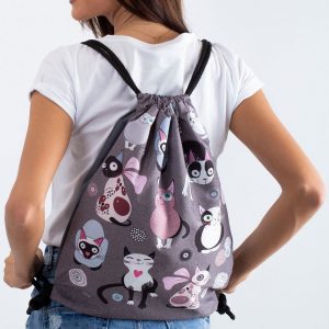 Grey backpack bag with print