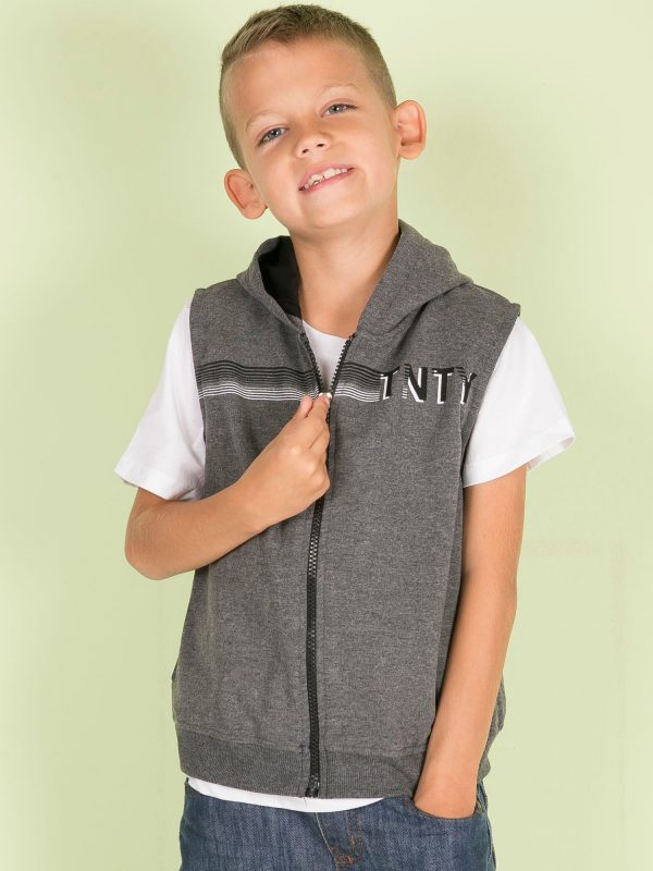 Dark Grey Hooded Kid Sweatshirt Vest