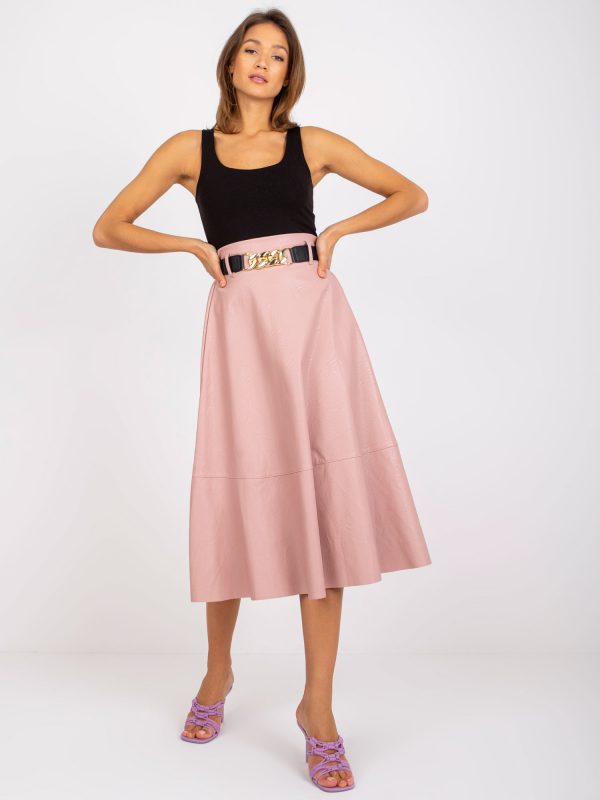 Dirty pink midi skirt made of eco leather with Salamina belt